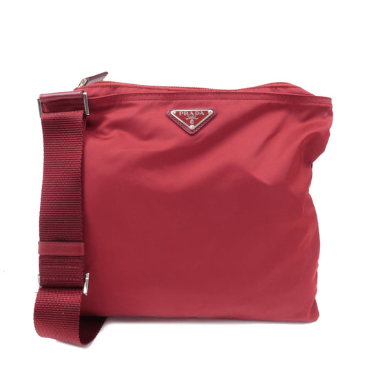 PRADA-Logo-Nylon-Leather-Shoulder-Bag-Crossbody-Bag-Red