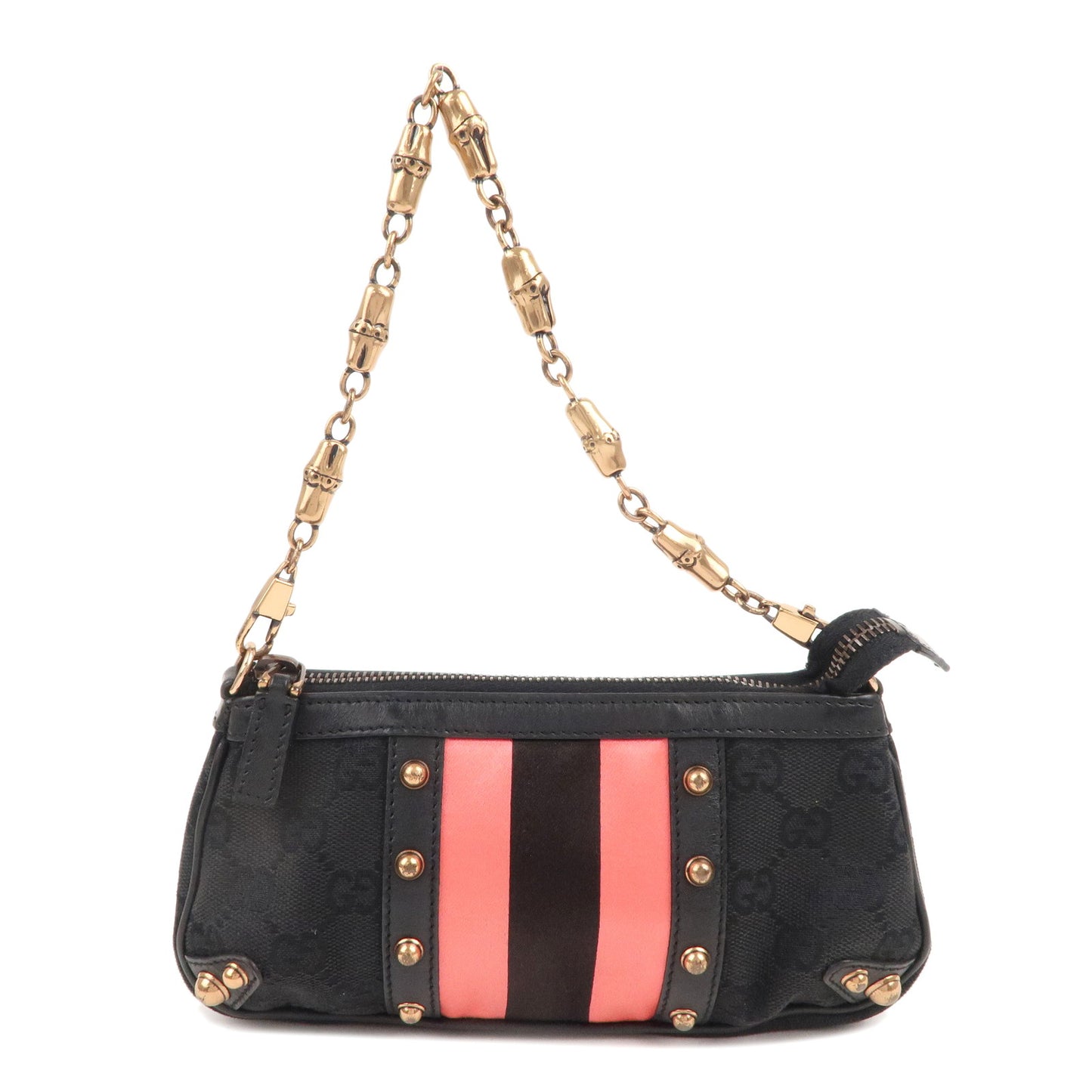 GUCCI Sherry Bamboo GG Canvas Leather Chain Bag Black 129423