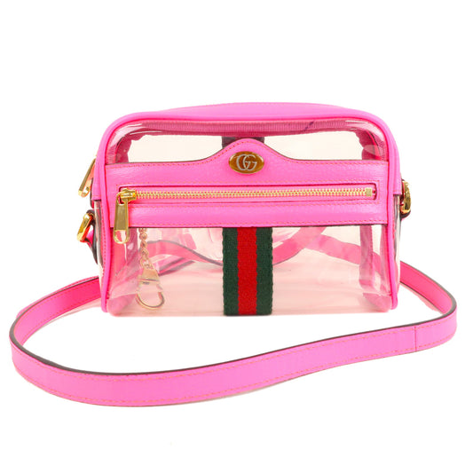 GUCCI-Sherry-Ophidia-Vinyl-Leather-Clear-Shoulder-Bag-Pink-517350