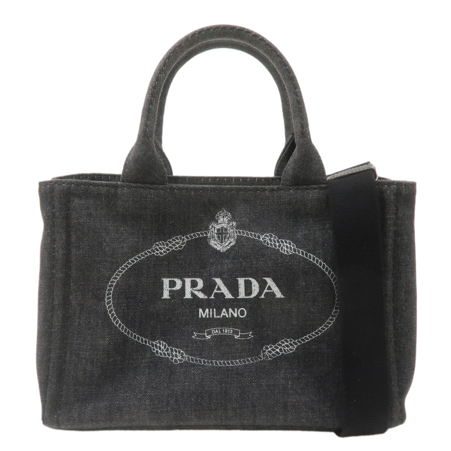 PRADA Logo Canapa Mini Canvas 2Way Hand Bag Denim Black 1BG439