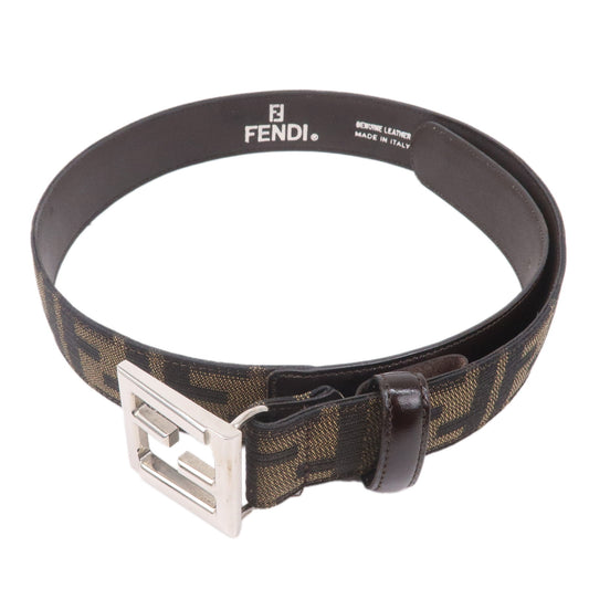 FENDI-Zucca-Canvas-Leather-Belt-38-Brwon-Black-15653