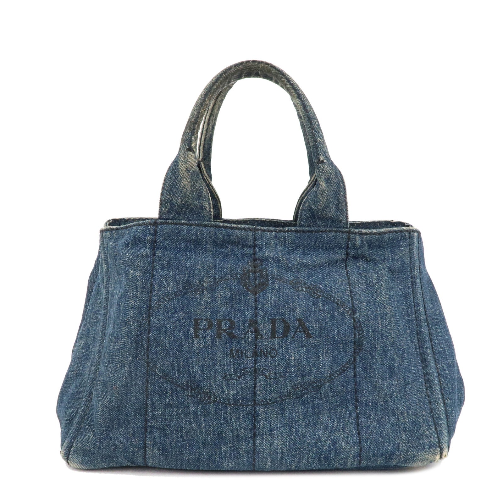 PRADA-Canapa-Denim-Tote-Bag-Hand-Bag-Blue-B1872B