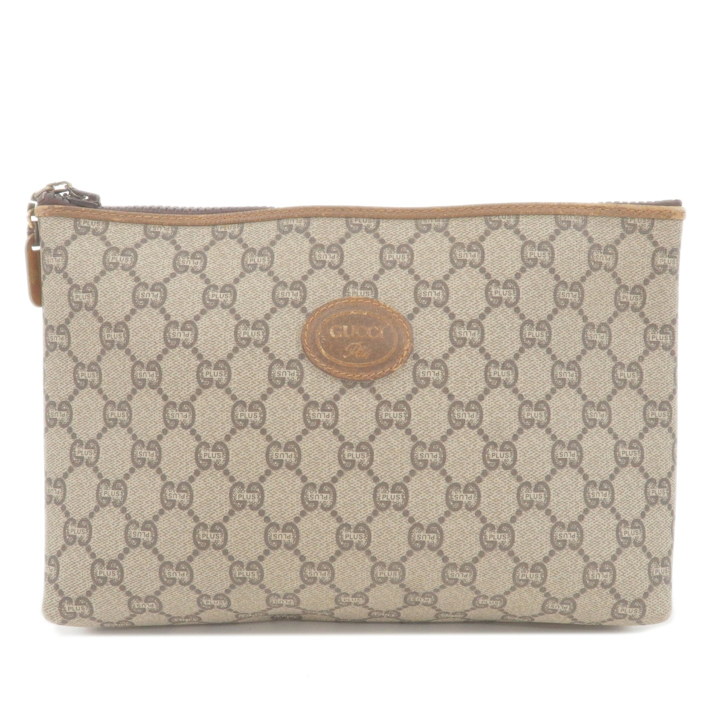 GUCCI-Old-Gucci-GG-Plus-Leather-Clutch-Bag-Pouch-Beige-Brown