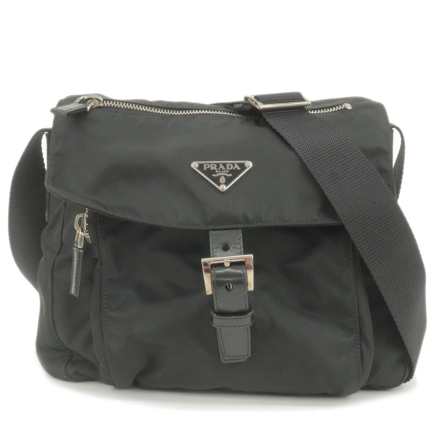 PRADA-Logo-Nylon-Leather-Shoulder-Bag-Hand-Bag-Black-BT8994
