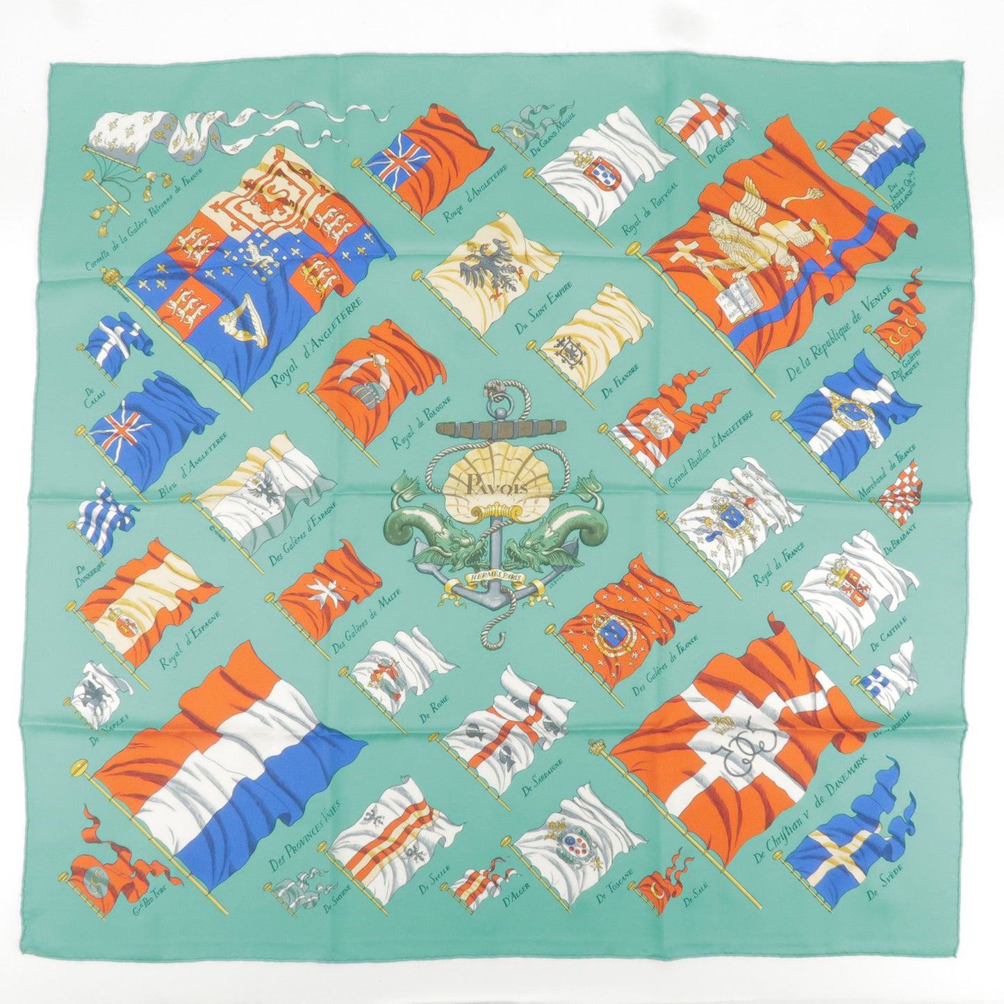 HERMES Carre 90 Silk 100% Scarf PAVOIS Green