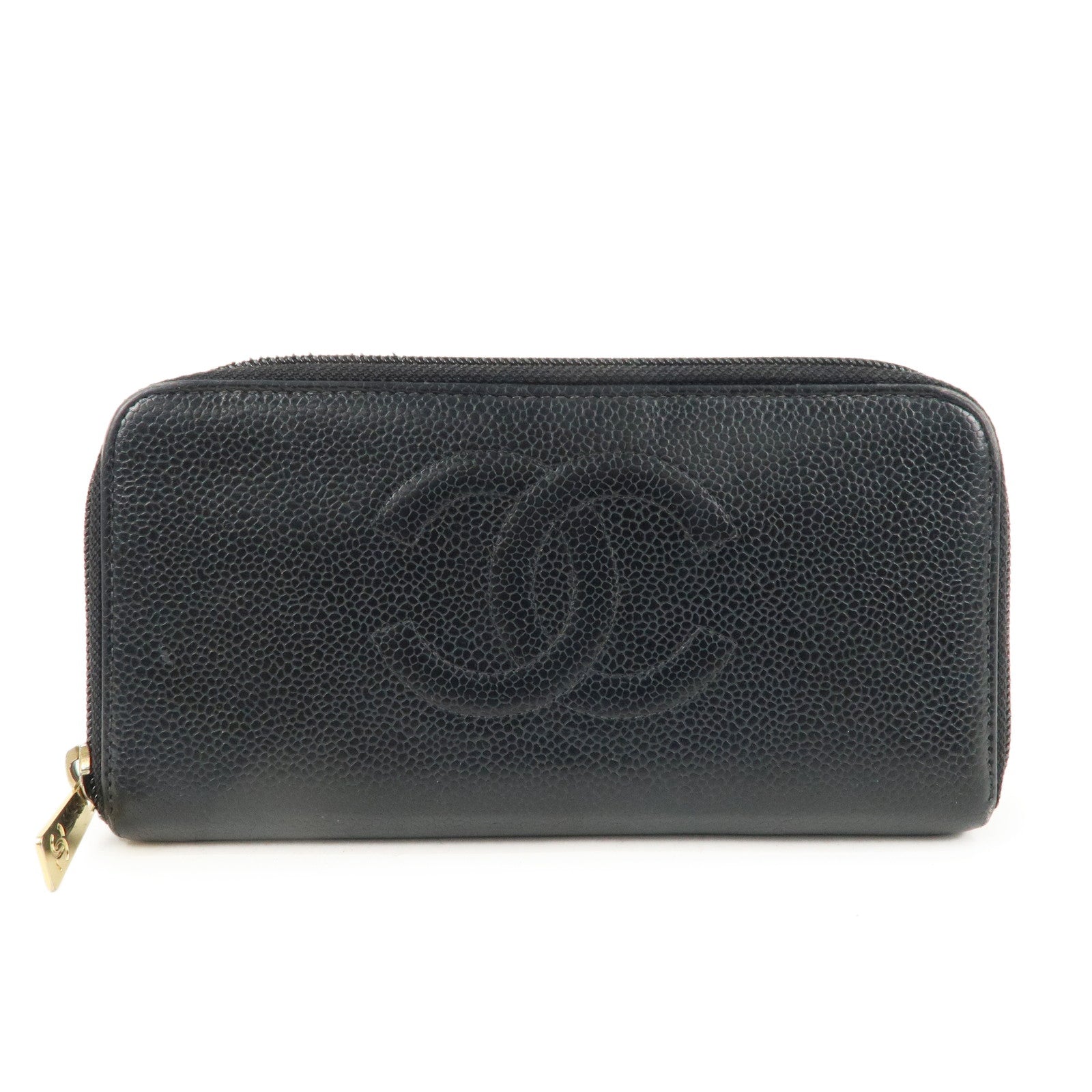 CHANEL-Caviar-Skin-Round-Zippy-Long-Wallet-Black-A13228