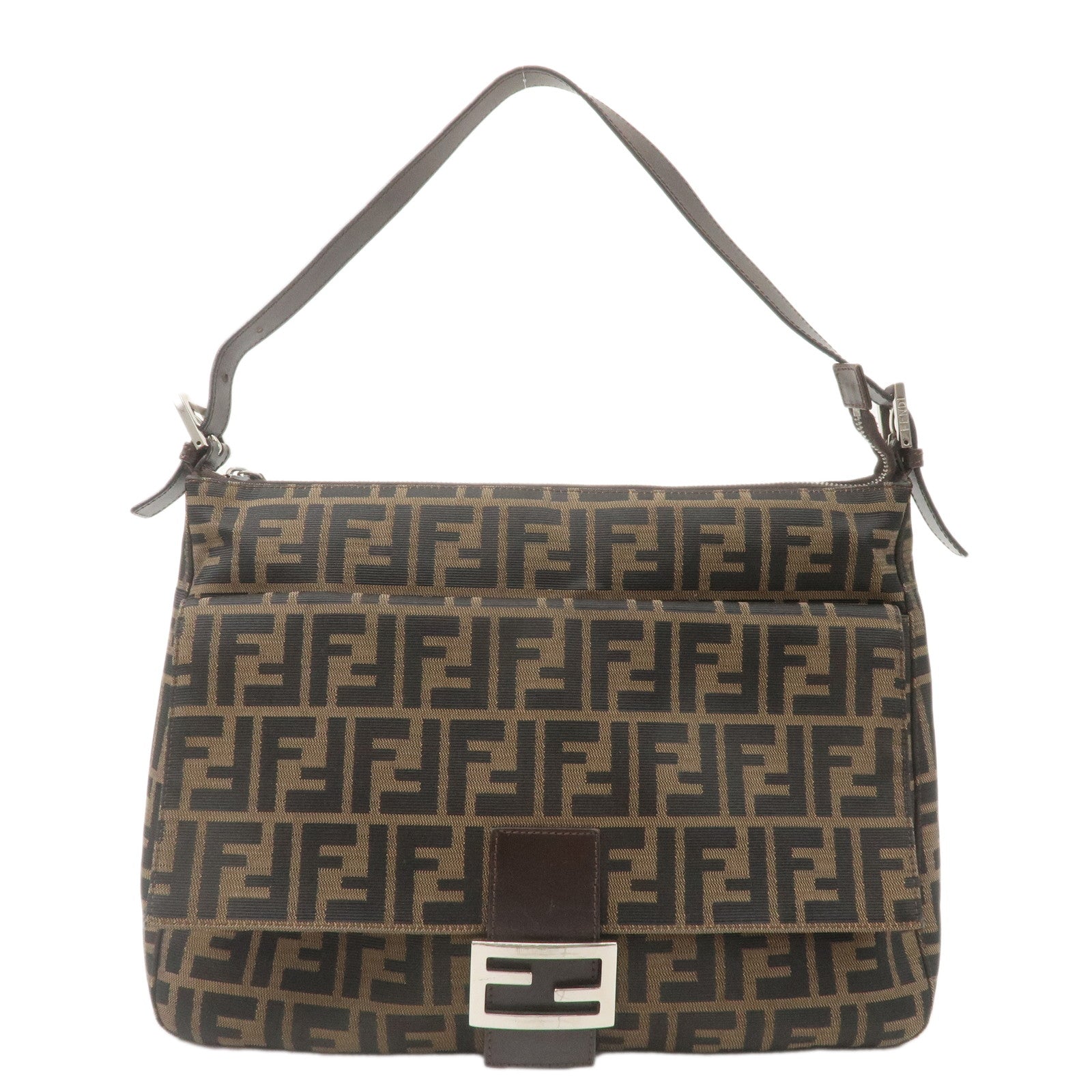 FENDI-Zucca-Mamma-Baguette-Canvas-Leather-Bag-Brown-Black-26425