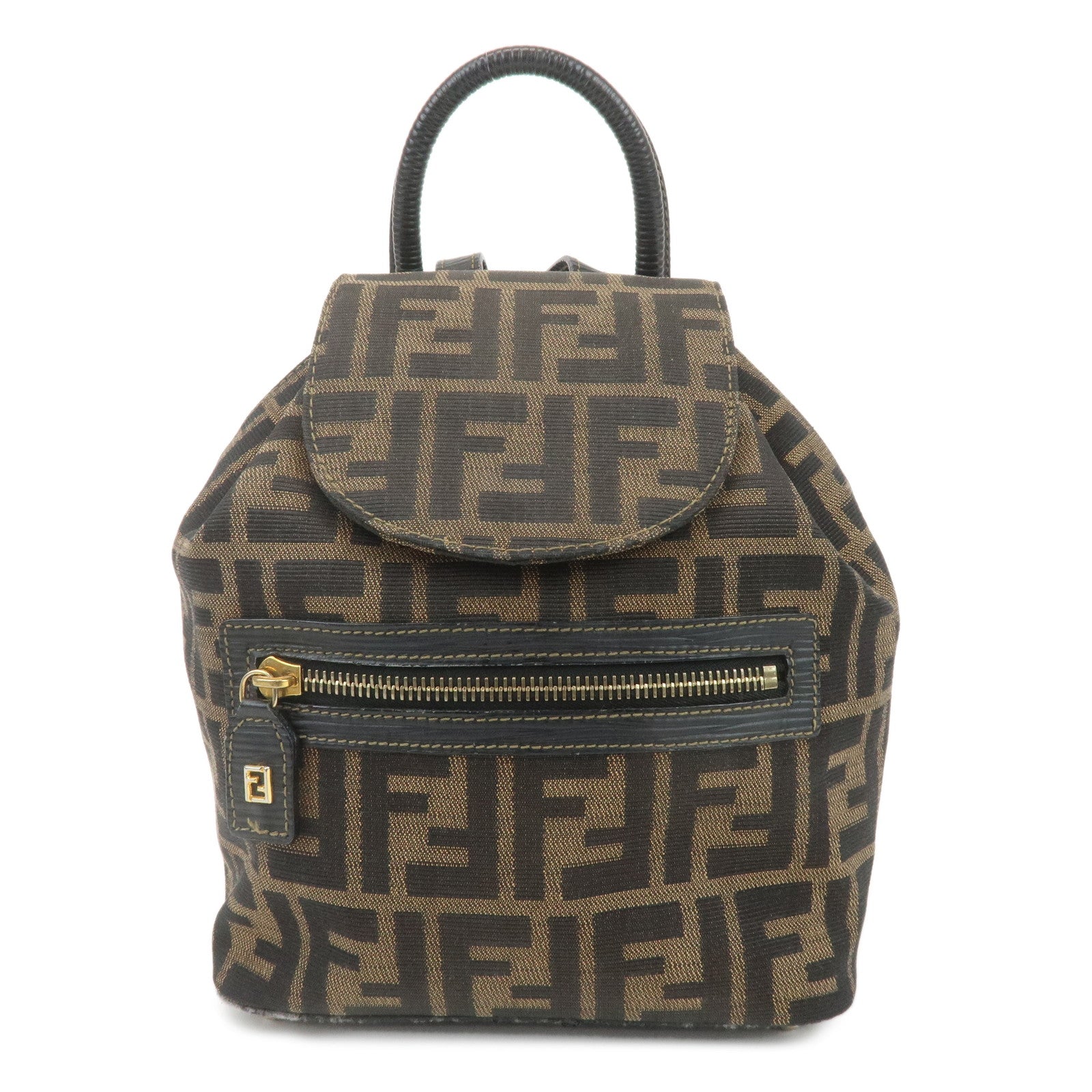 FENDI-Zucca-Canvas-Leather-Mini-Back-Pack-Ruck-Sack-Brown-Black