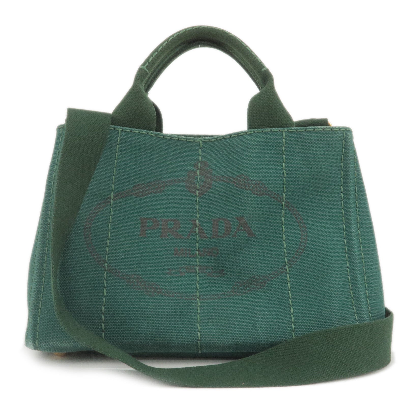 PRADA-Canapa-Mini-Canvas-2Way-Bag-Shoulder-Bag-Green-B2439G