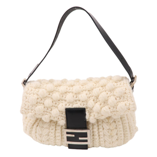 FENDI-Mamma-Baguette-Knit-Leather-Shoulder-Bag-White-Black-16059