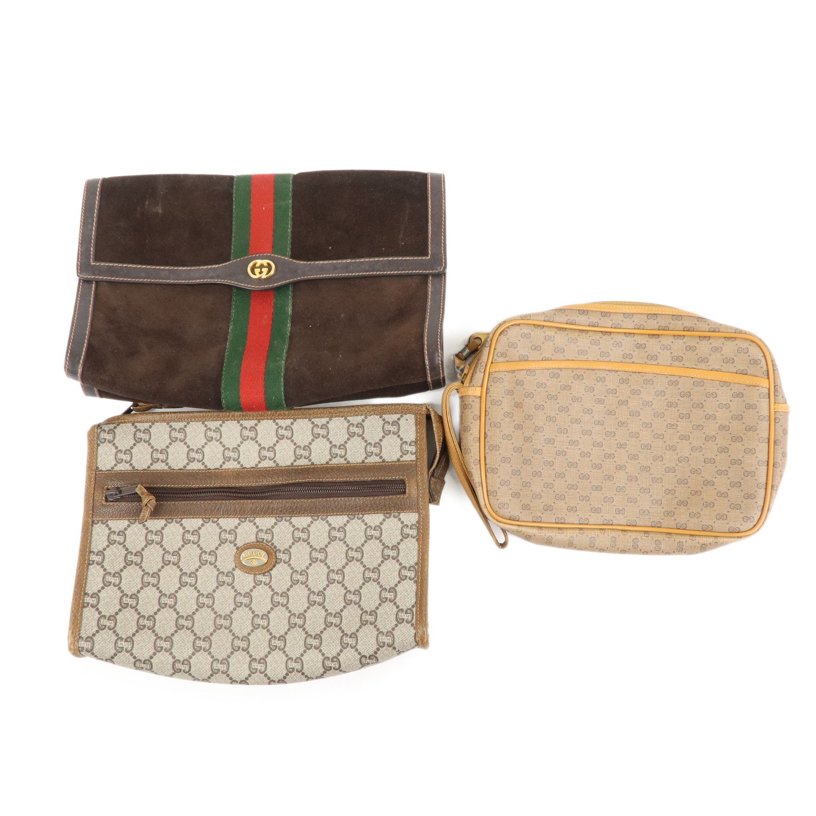 GUCCI-Set-of-3-Old-Gucci-Clutch-Bag-Brown-Beige-014.14.0028