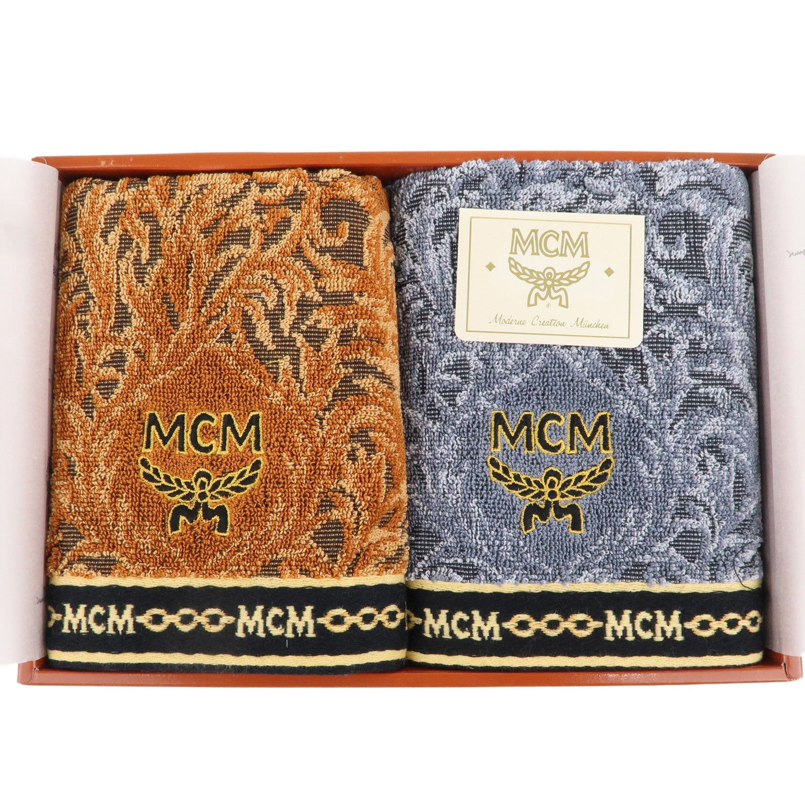 MCM-Set-of-2-Towel-Cotton-100%-Towel-Brown-Orange-Gray