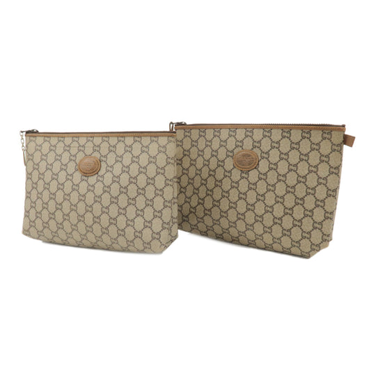 GUCCI-Set-of-2-GG-Plus-Leather-Clutch-Bag-Pouch-Beige-Brown