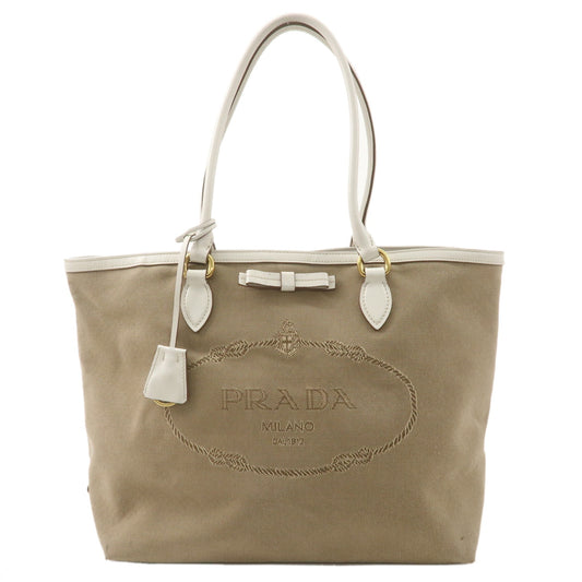 PRADA-Logo-Jacquard-Leather-Tote-Bag-Beige-White-1BG158