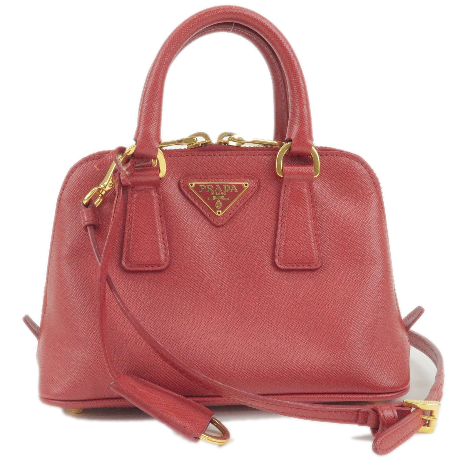 PRADA-Leather-Promenade-Mini-2Way-Bag-Shoulder-Bag-Red-BL0851