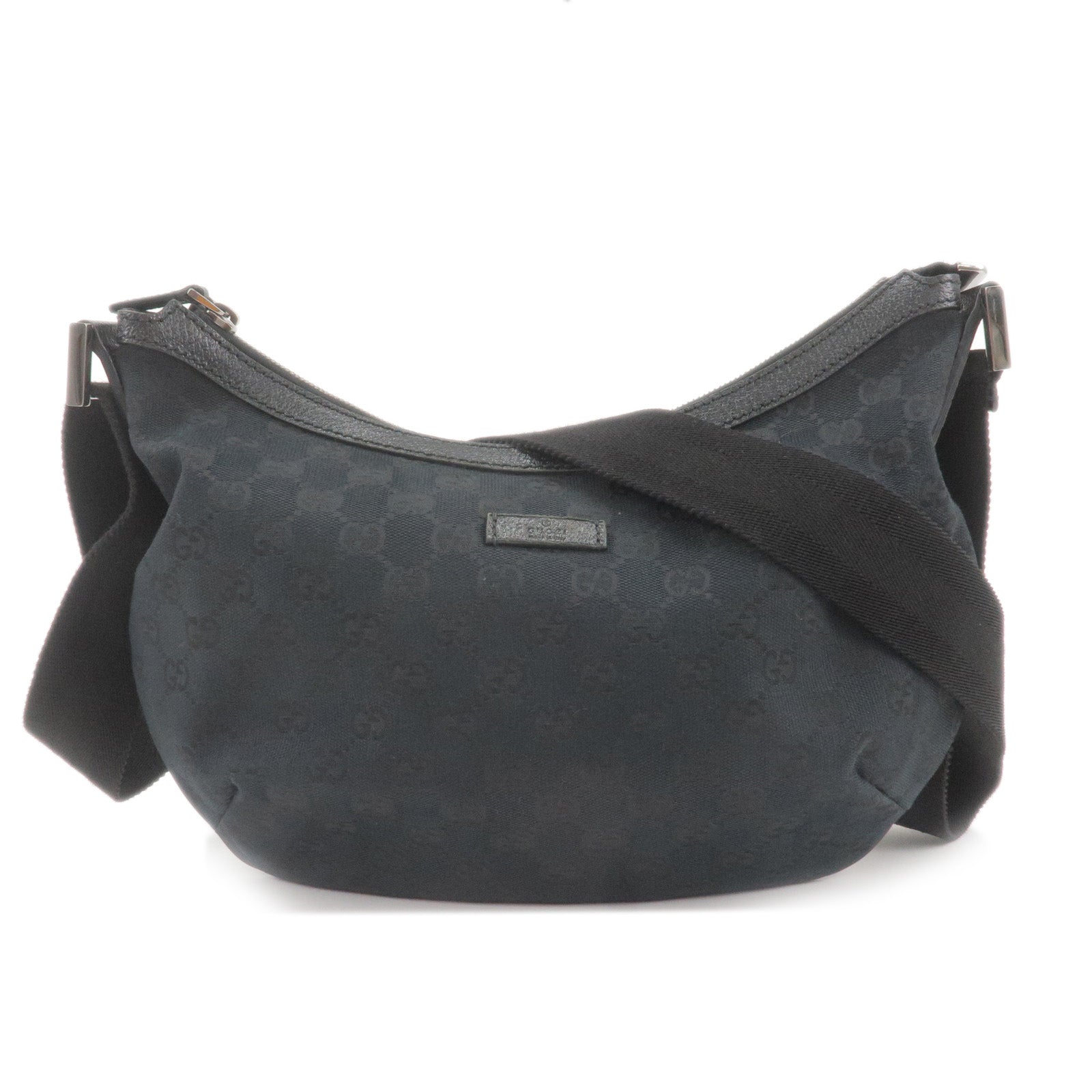 GUCCI-GG-Canvas-Leather-Shoulder-Bag-Hand-Bag-Black-181092