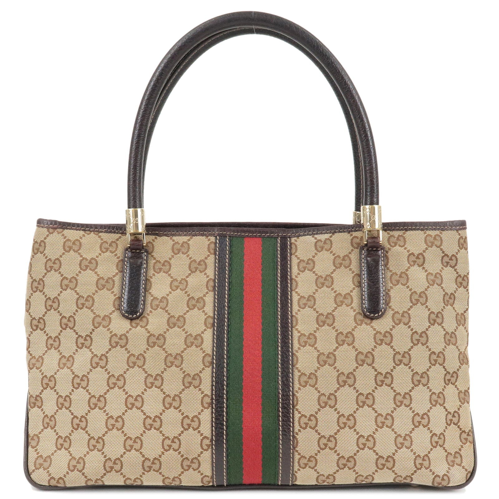 GUCCI-Sherry-GG-Canvas-Leather-Tote-Bag-Beige-Brown-161717