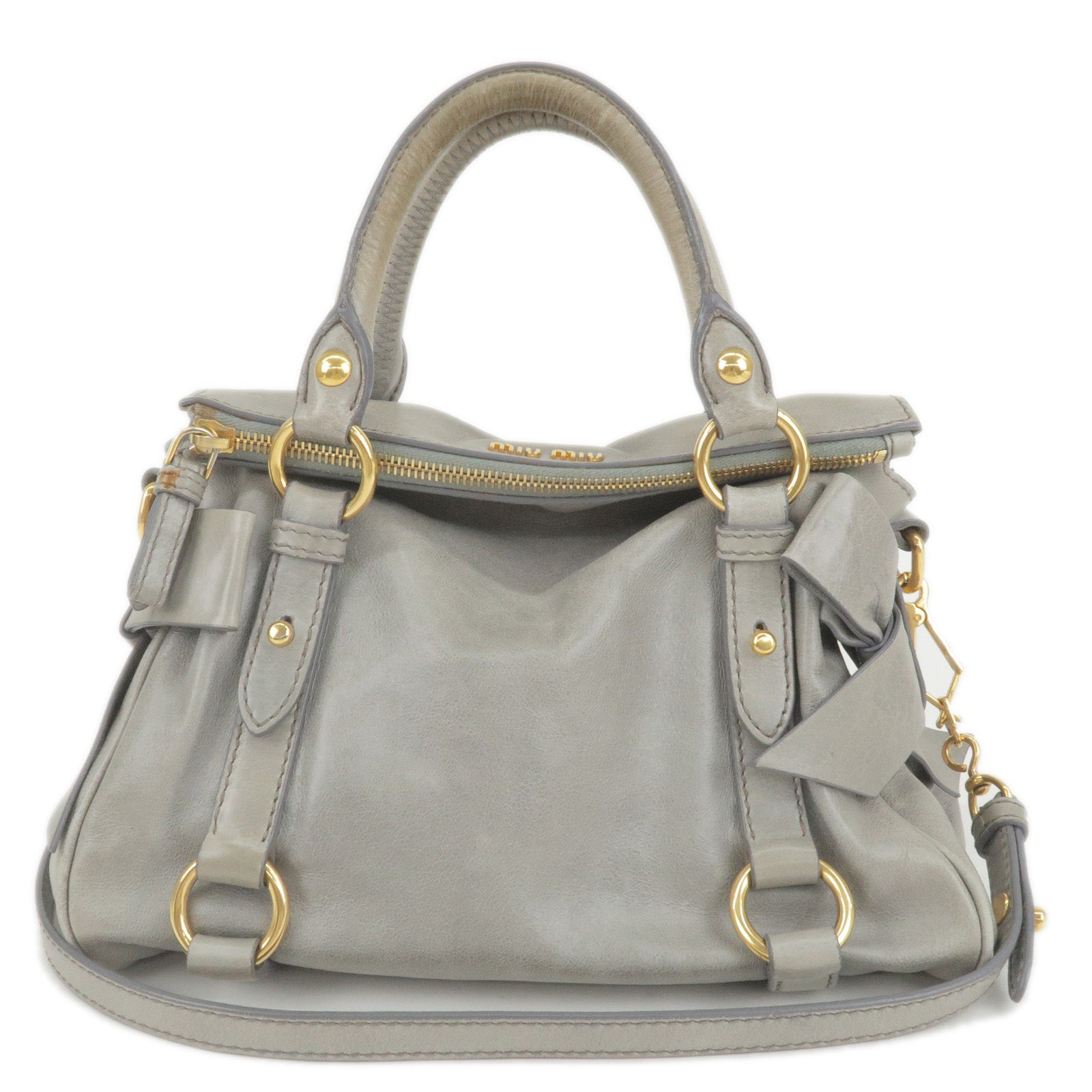 MIU-MIU-Logo-Leather-2Way-Bag-Shoulder-Bag-Hand-Bag-Gray