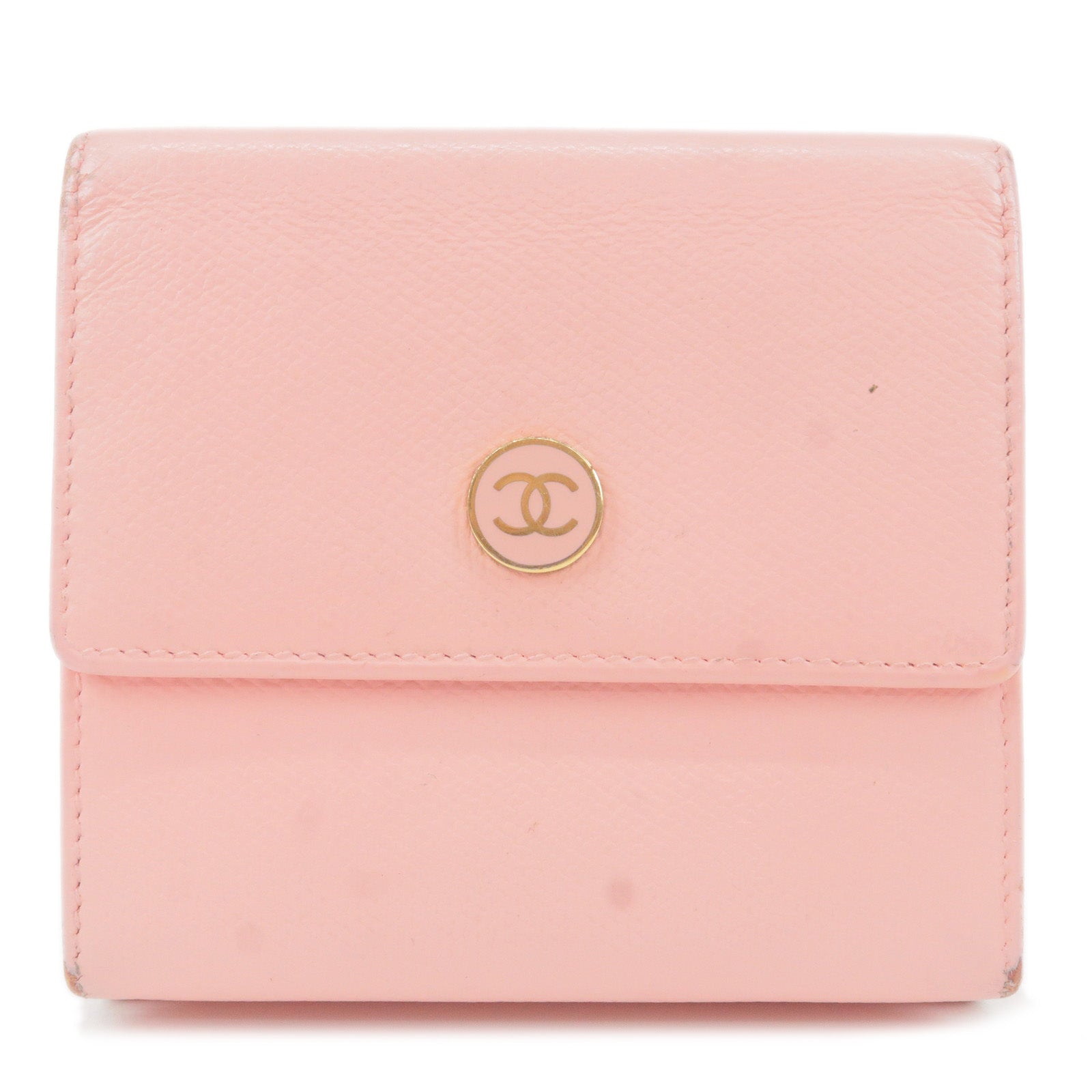 CHANEL-COCO-Button-Leather-Double-Hook-Wallet-Pink-A20902