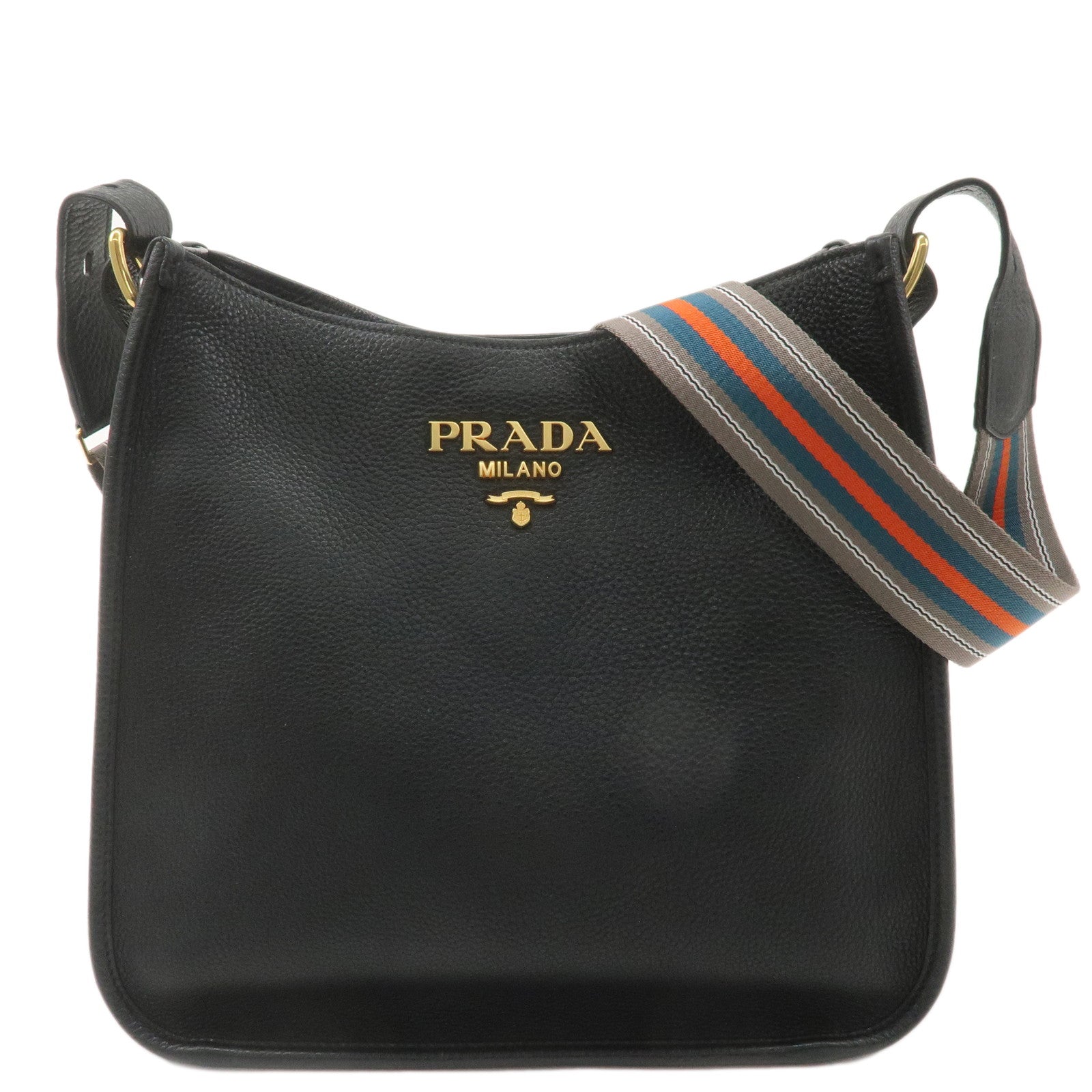 PRADA-Logo-Leather-Shoulder-Bag-Black-NERO-1BC166