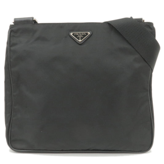 PRADA-Logo-Nylon-Leather-Shoulder-Bag-Purse-Black-VA0251