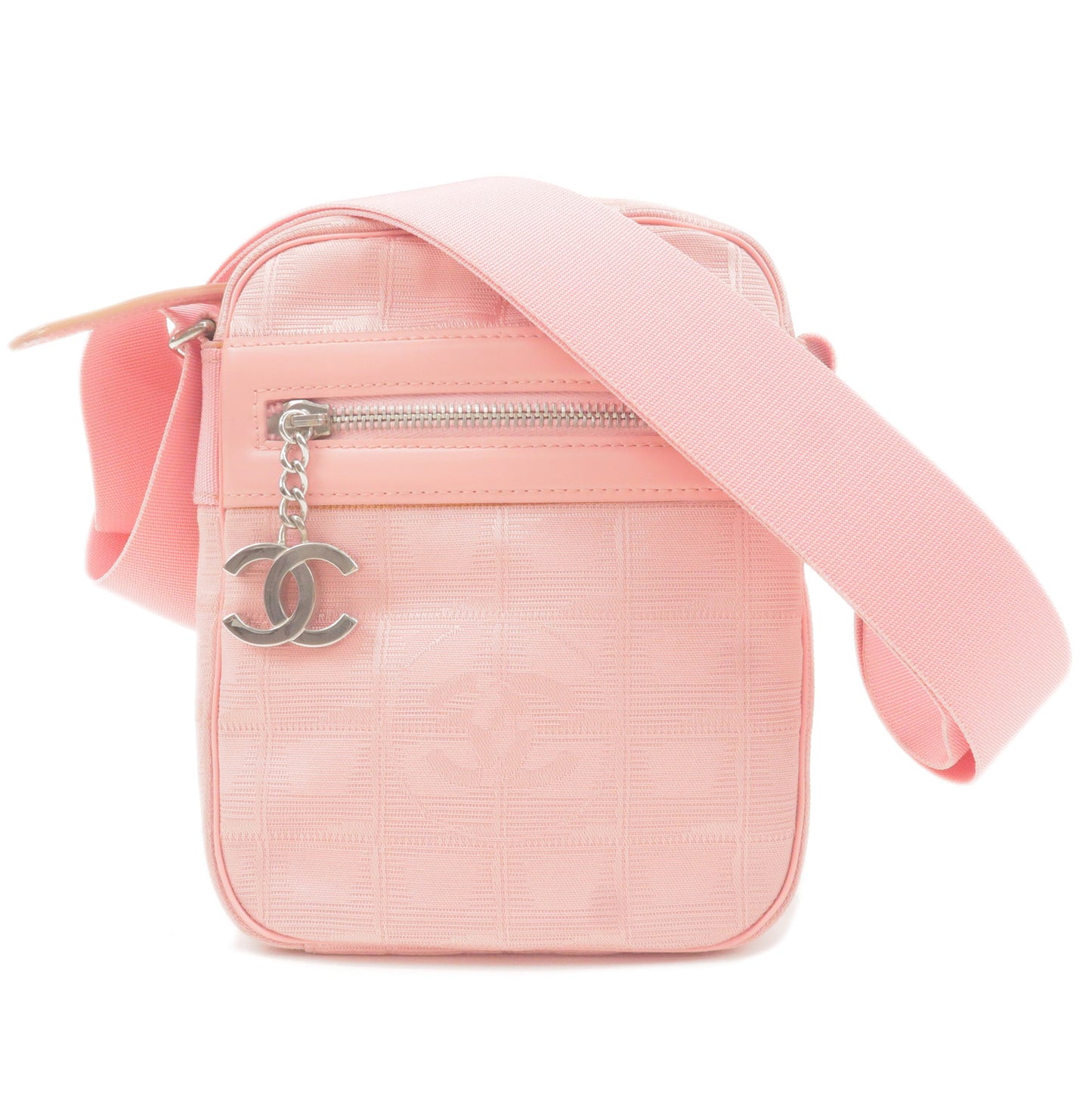 CHANEL-Travel-Line-Nylon-Jacquard-Leather-Shoulder-bag-Pink-A30913