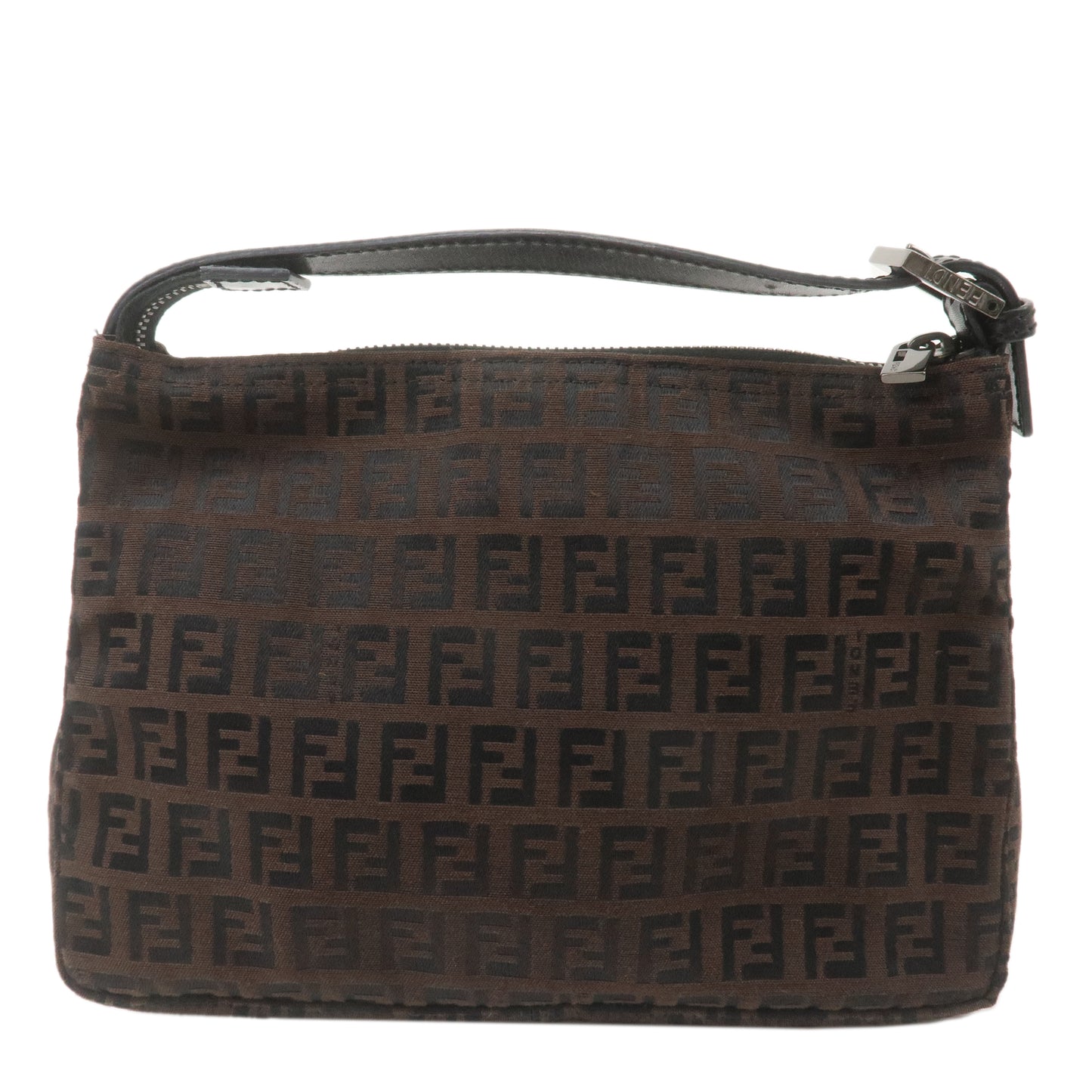 FENDI Zucchino Canvas Leather Hand Bag Pouch Brown 8N0005