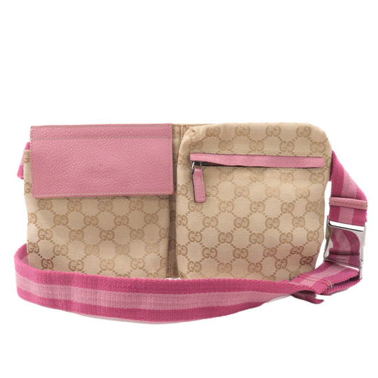 GUCCI-GG-Canvas-Leather-Waist-Bag-Waist-Pouch-Beige-Pink-28566