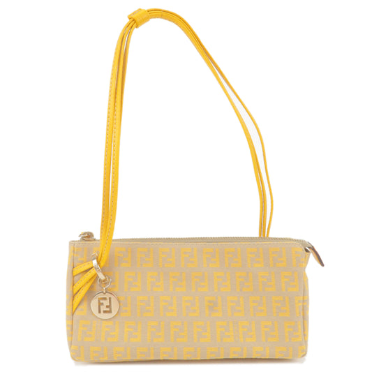 FENDI-Zucchino-Canvas-Leather-Hand-Bag-Pouch-Yellow-8BR513