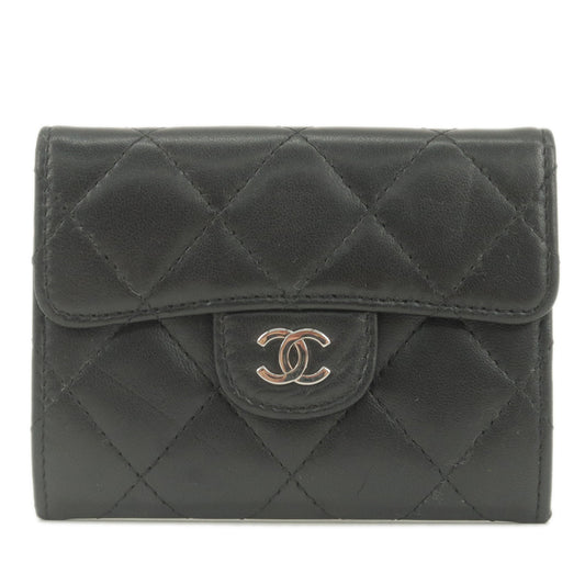 CHANEL-Matelasse-Lamb-Skin-Small-Wallet-Coin-Case-Black-A31504