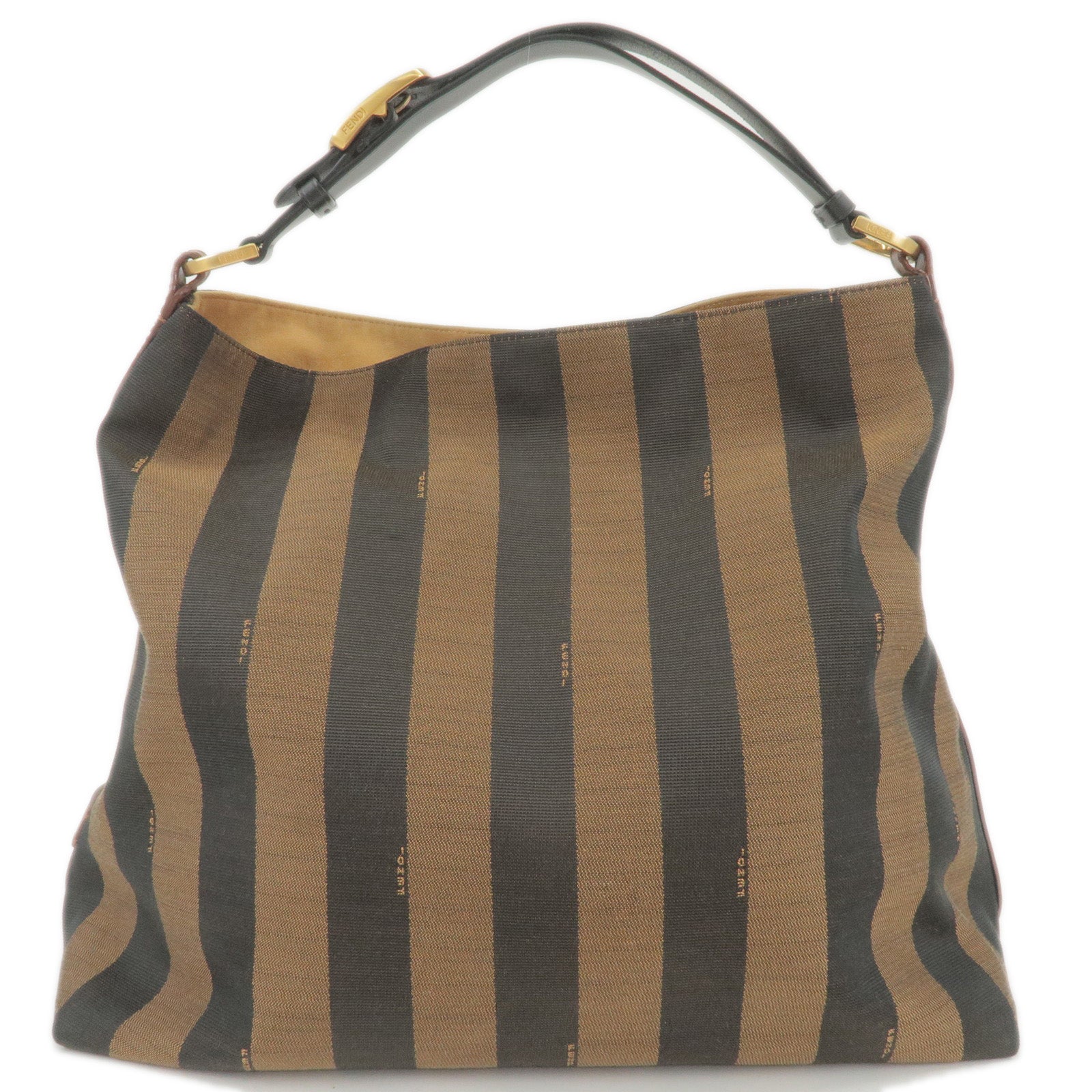 FENDI-Pequin-Canvas-Leather-Shoulder-Bag-Beige-Black-Brown-8BR653