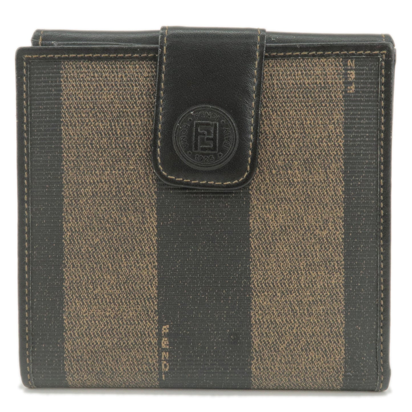 FENDI-Pequin-PVC-Leather-Double-Snap-Wallet-Khaki-Black-01695