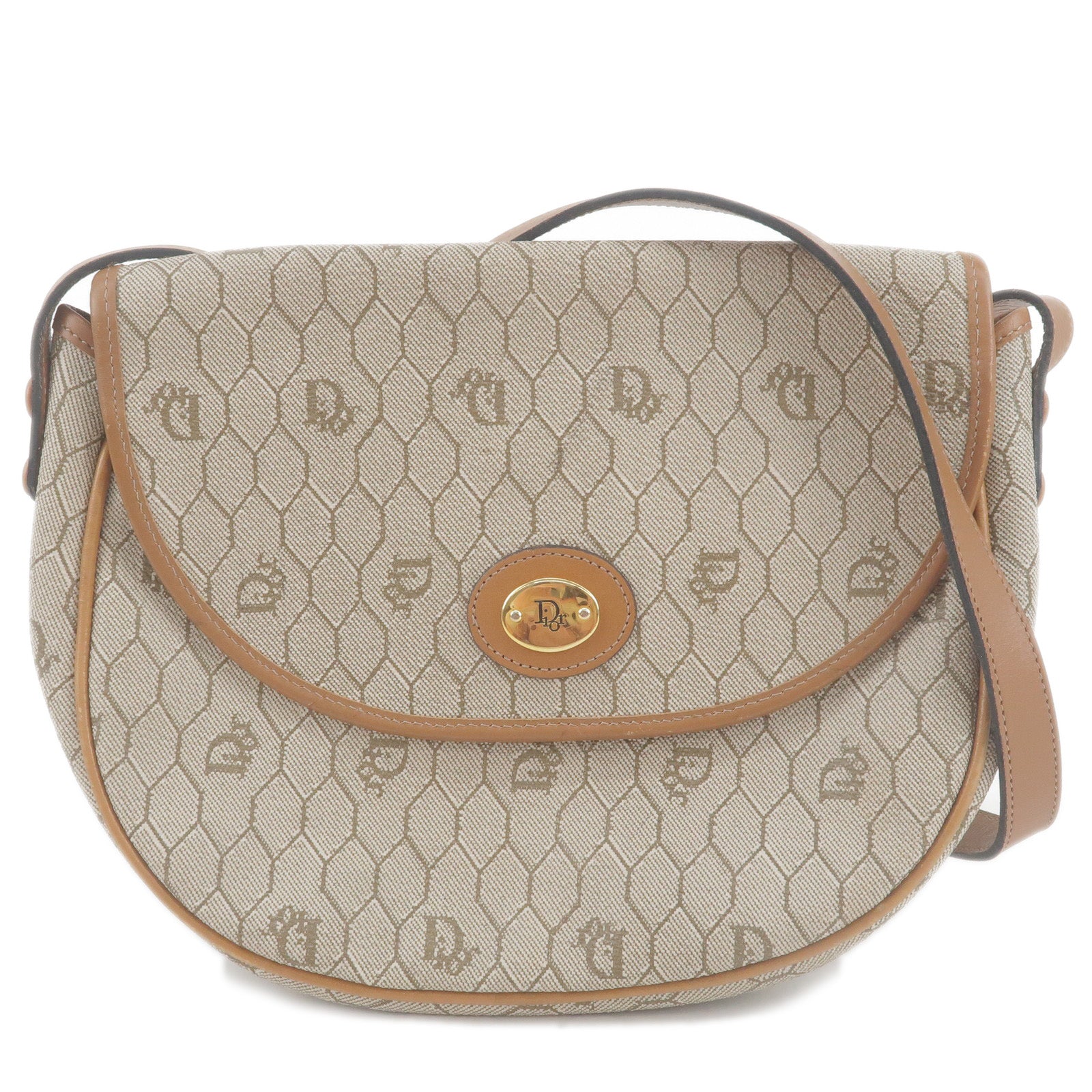Christian-Dior-Honeycomb-PVC-Leather-Shoulder-Bag-Beige-Brown