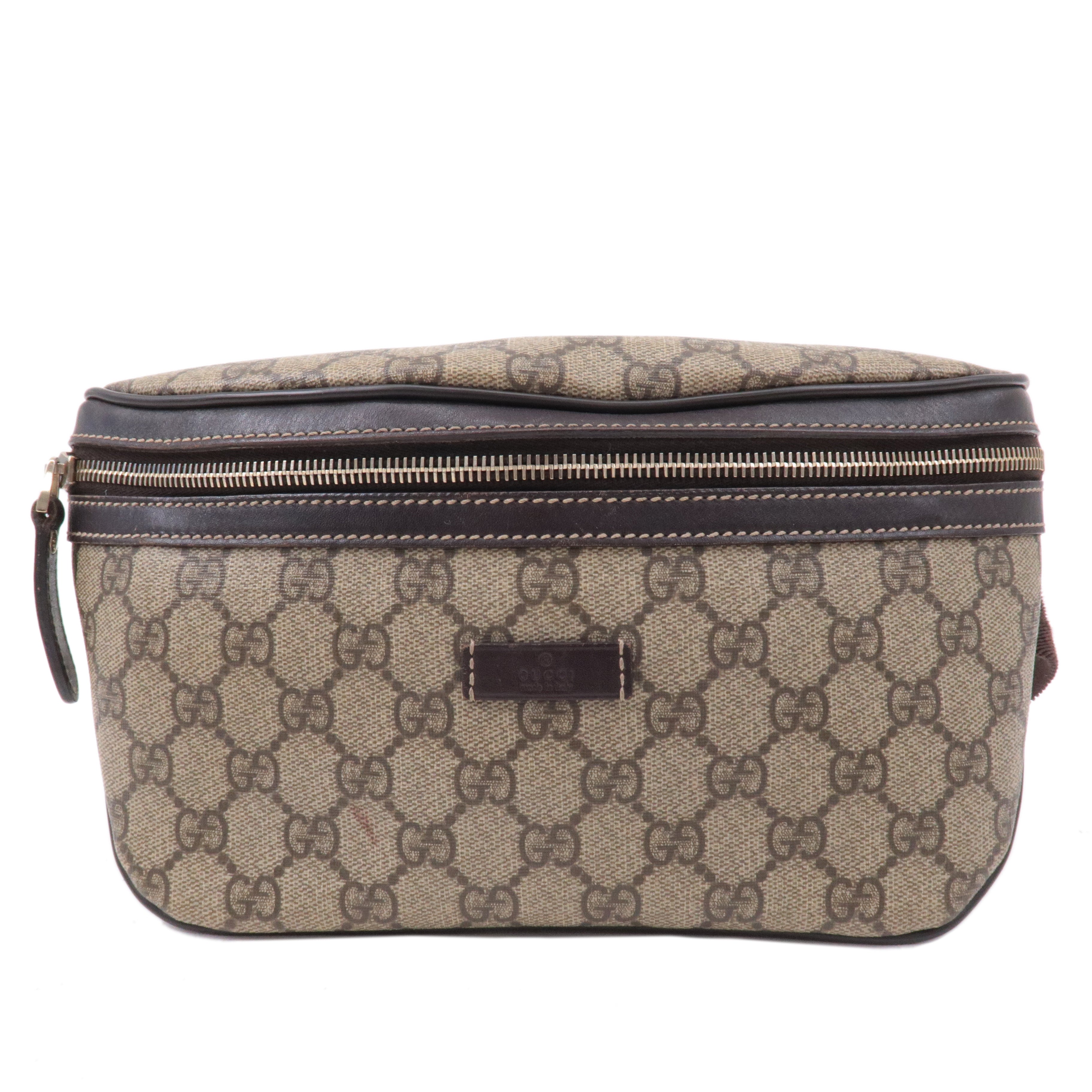 GUCCI-GG-Supreme-Leather-Waist-Bag-Crossbody-Brown-Beige-233269