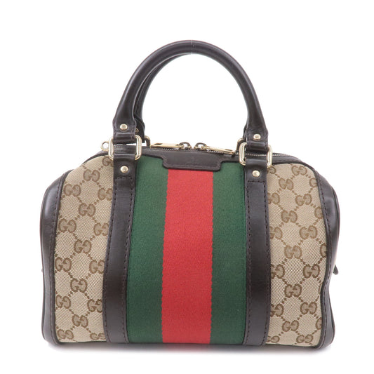 GUCCI-Sherry-GG-Canvas-Line-Leather-Boston-Bag-Beige-Brown-269876