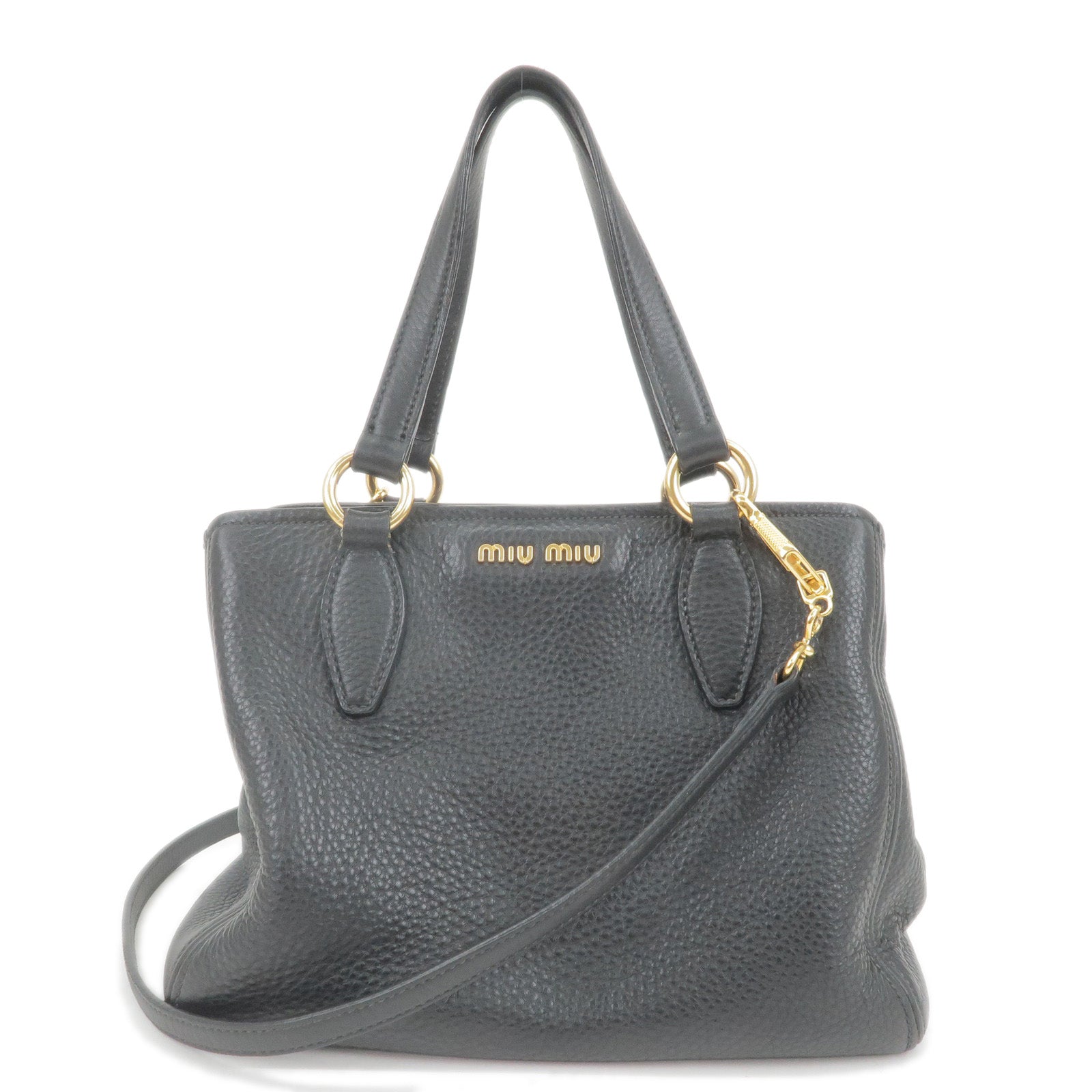 MIU-MIU-Logo-Leather-2Way-Bag-Hand-Bag-NERO-Black-RT0438