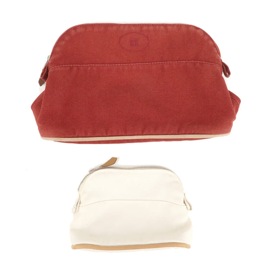HERMES-Set-of-2-Bolide-Pouch-MM-&-Mini-Canvas-Leather-Ivory-Red