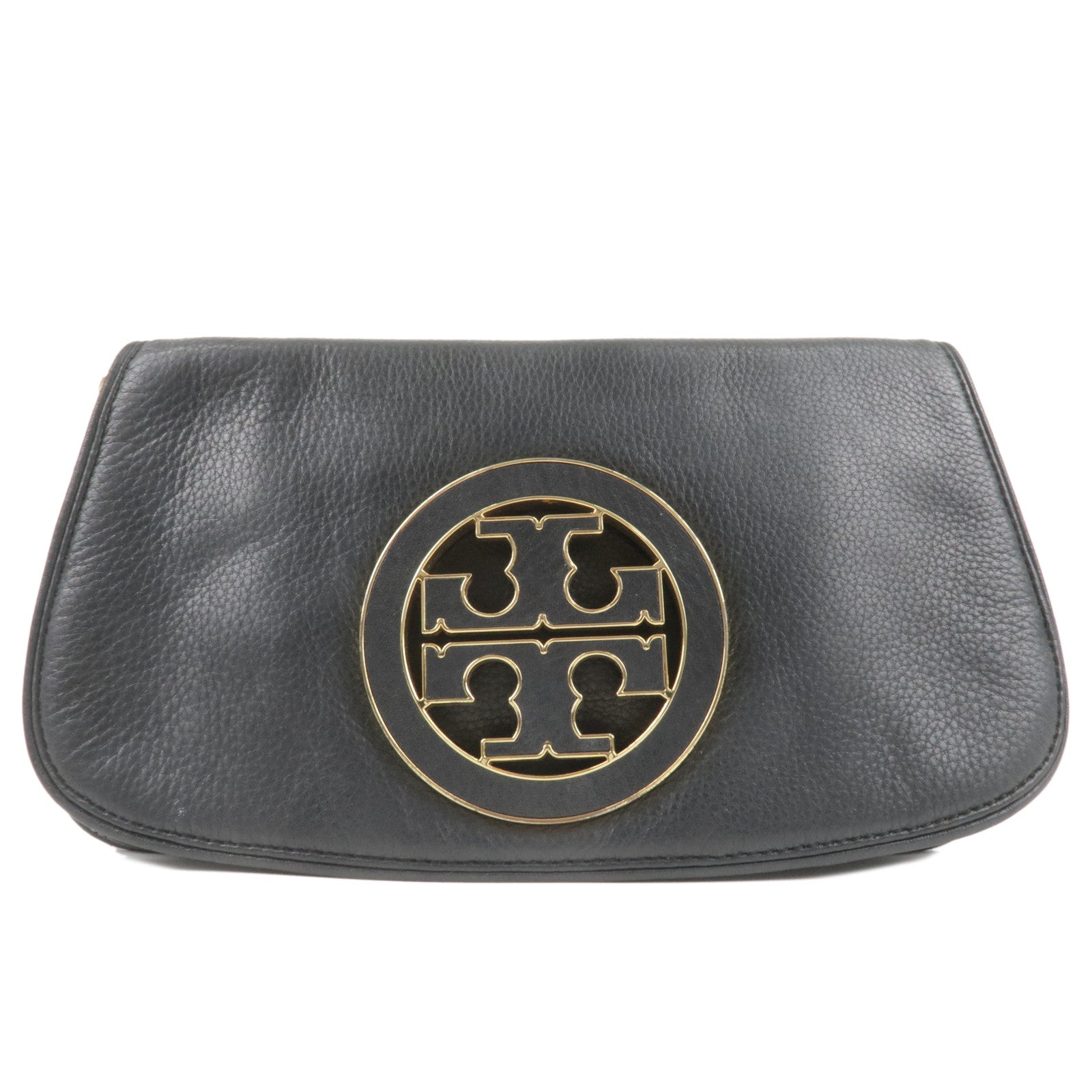 Tory-Burch-Amanda-Logo-Leather-Clutch-Bag-Black