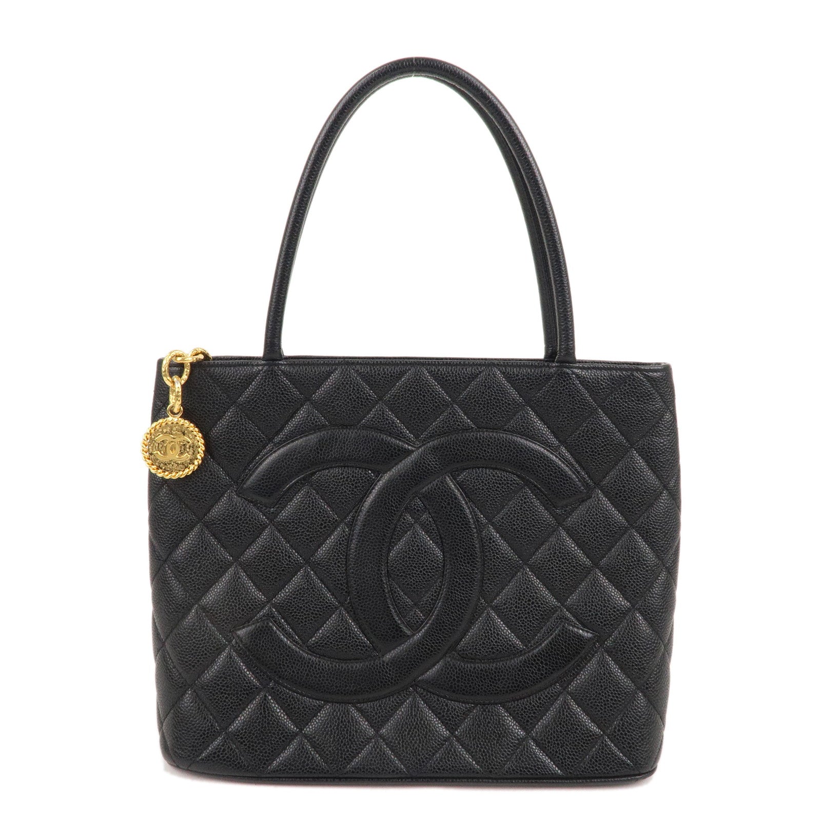 CHANEL-Matelasse-Caviar-Skin-Medallion-Tote-Bag-Black-A01804