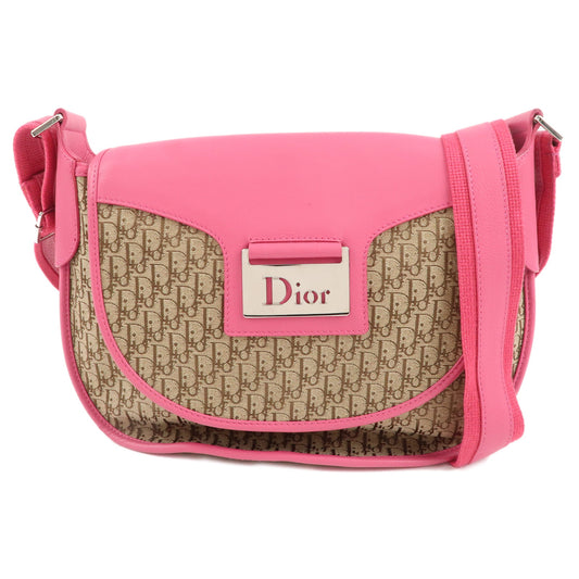 Christian-Dior-Trotter-Canvas-Leather-Shoulder-Bag-Beige-Pink