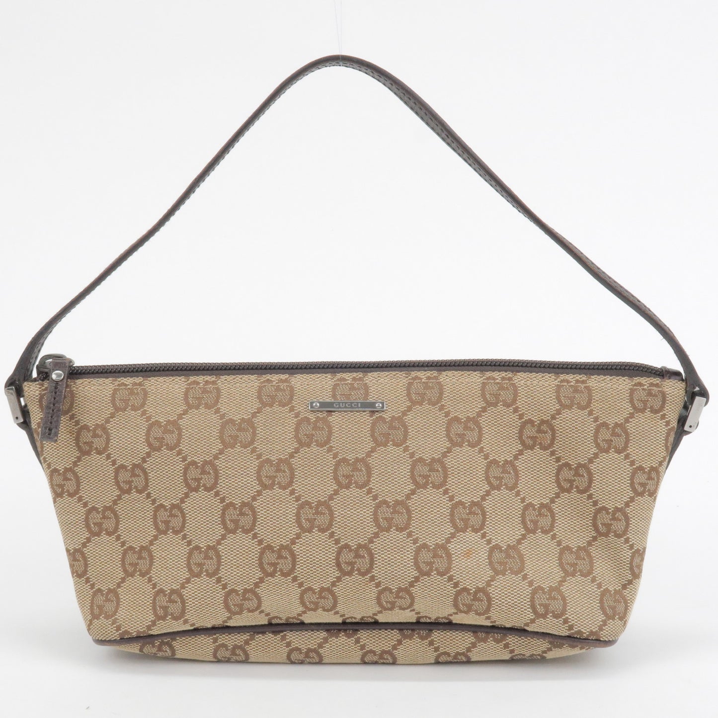 GUCCI GG Canvas Leather Boat Bag Hand Bag Beige Brown 07198