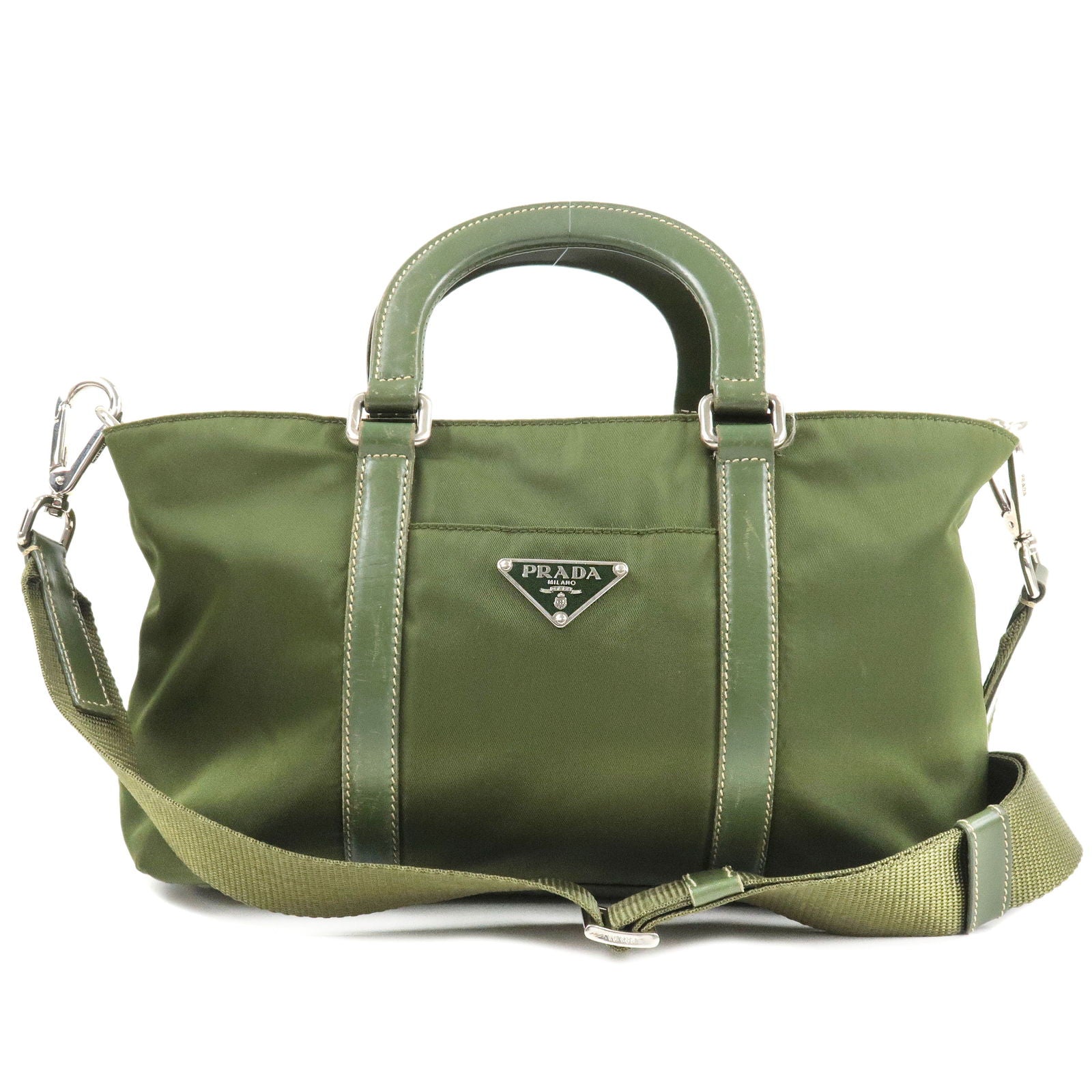 Authentic PRADA Green Nylon Boston Satchel Tote Bag Purse #55611 | eBay