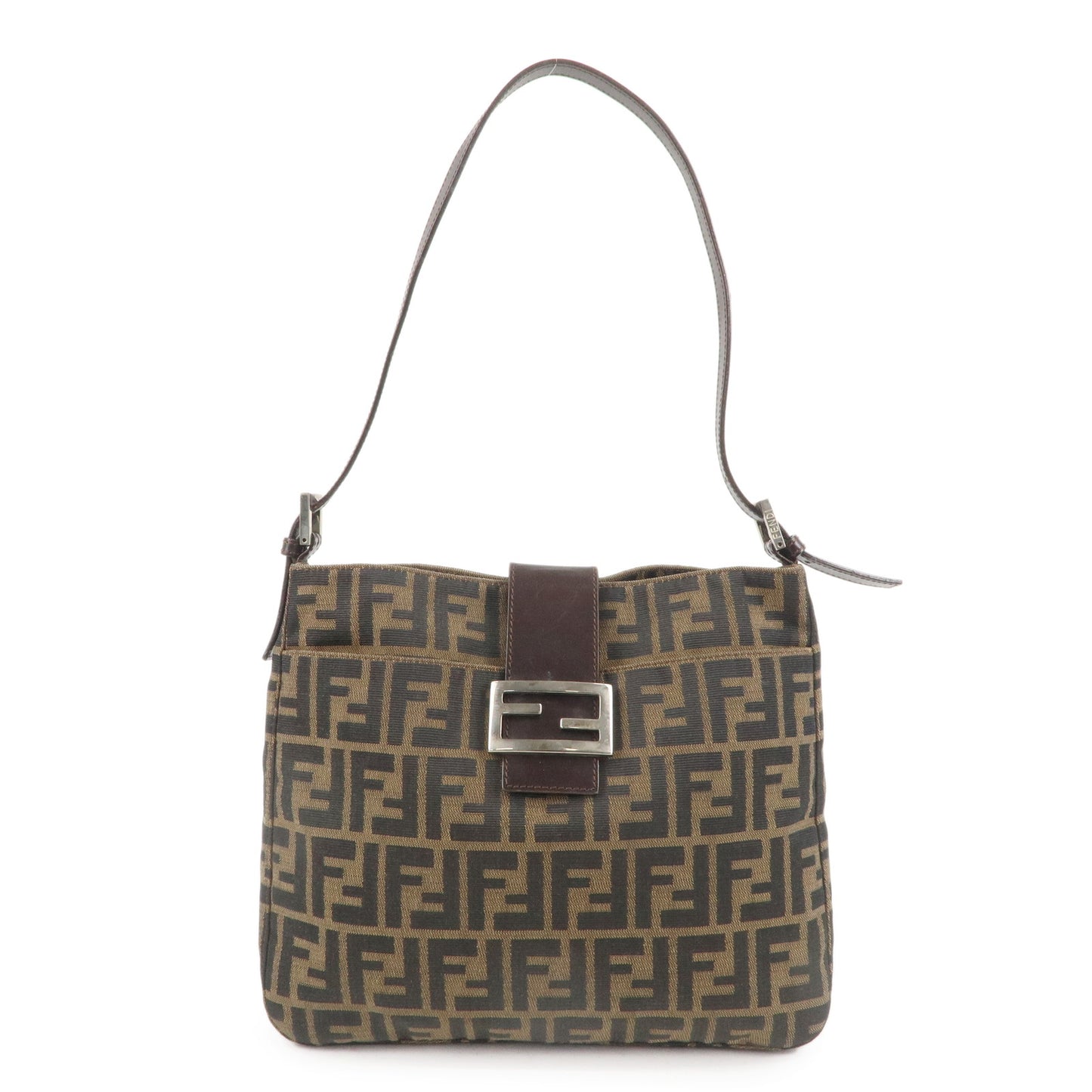 FENDI Zucca Canvas Leather Shoulder Bag Brown Black 26727