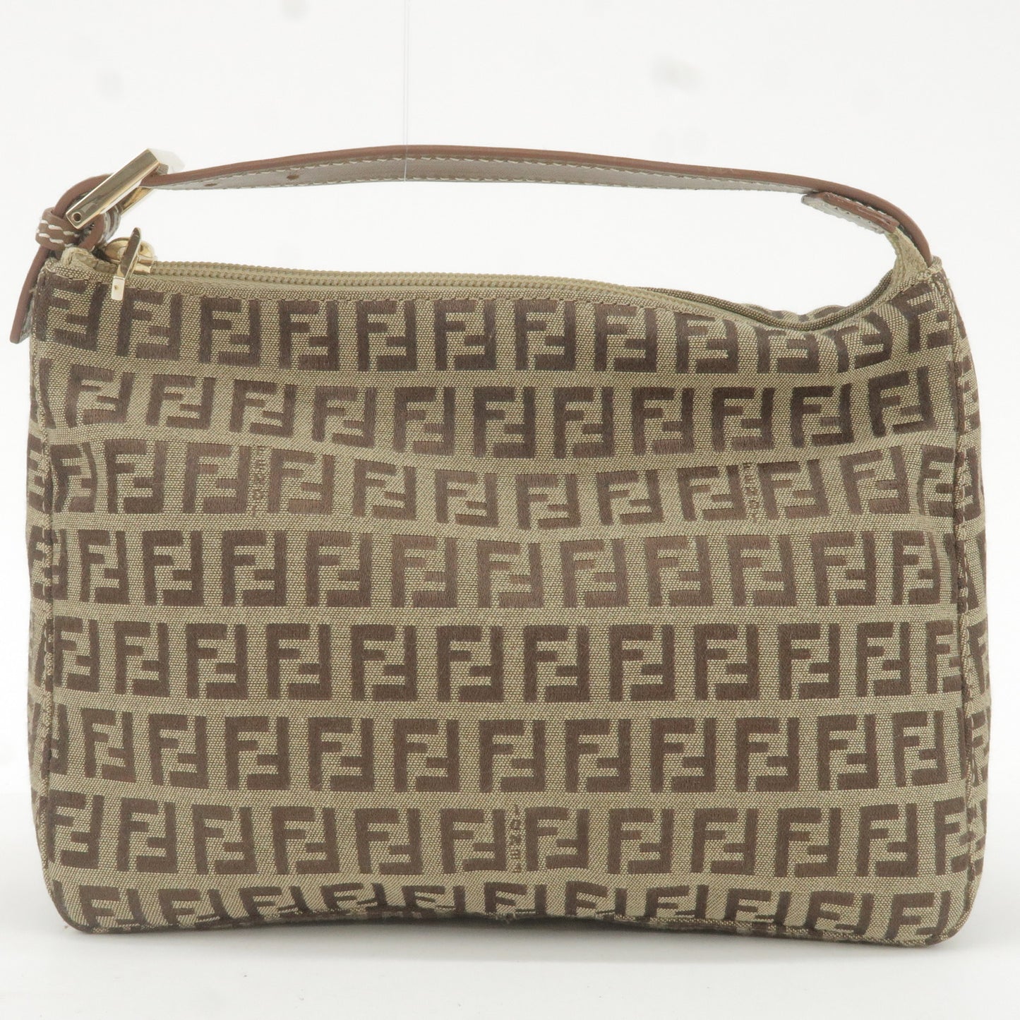 FENDI Zucchino Canvas Leather Hand Bag Beige Brown 8N0005