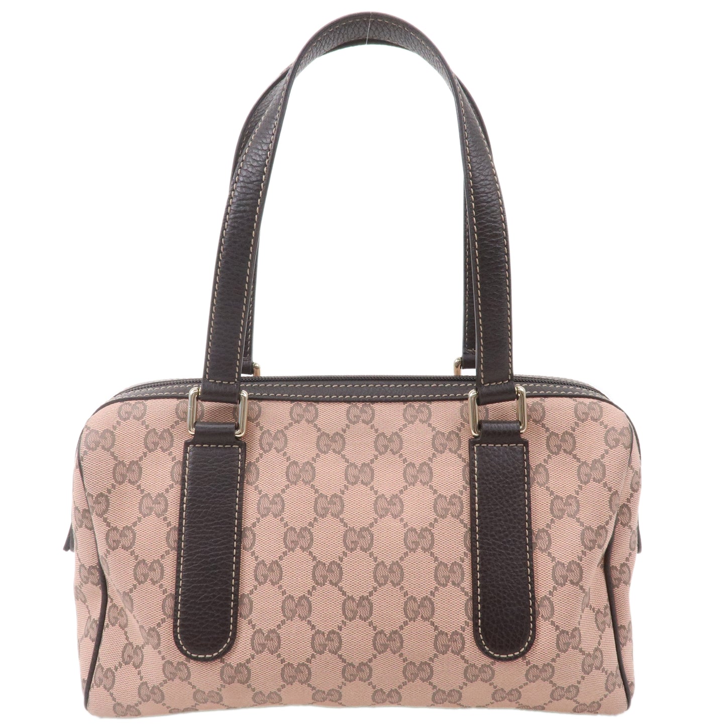 GUCCI-GG-Canvas-Leather-Boston-Bag-Hand-Bag-Pink-Dark-Brown-257289
