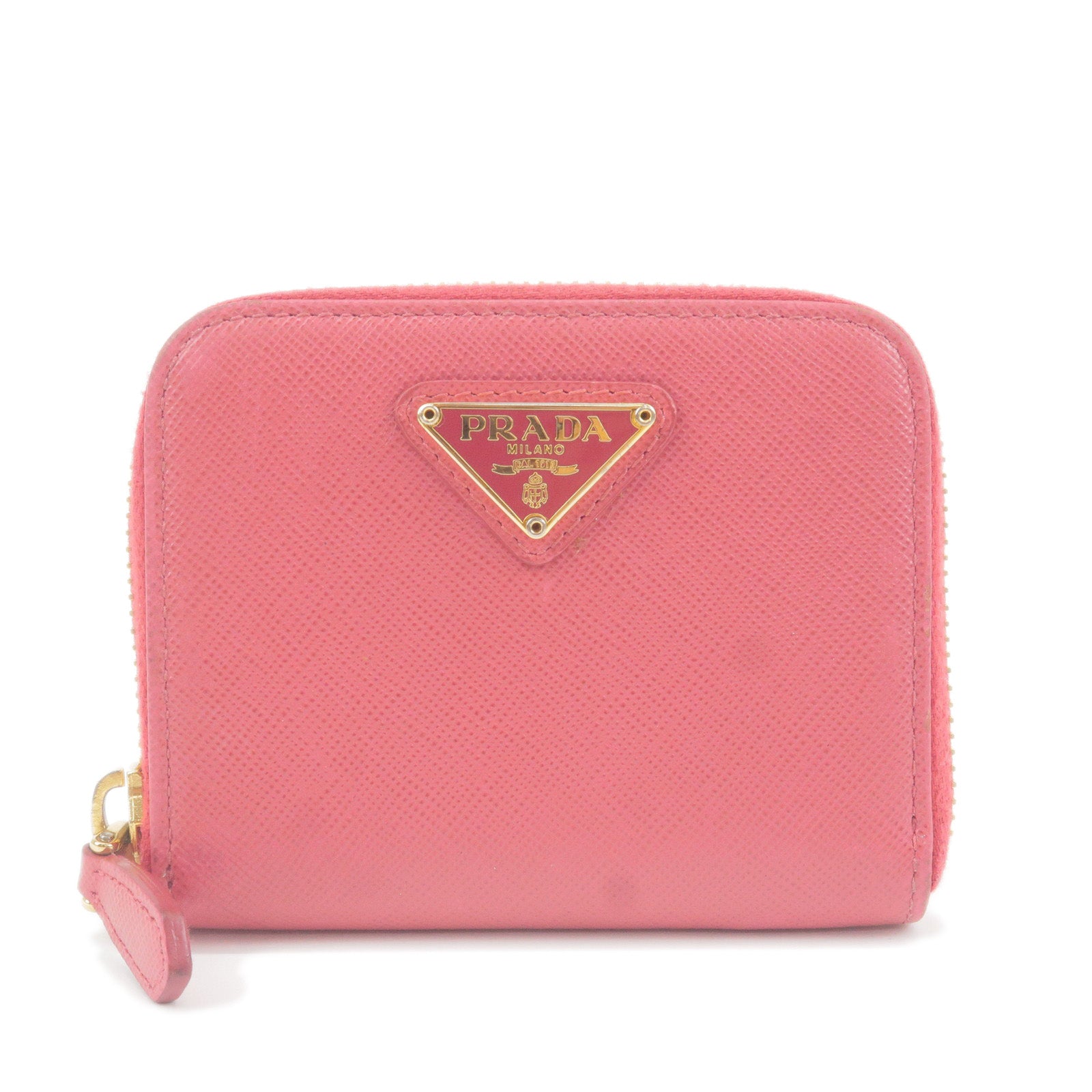 PRADA-Leather-Round-Zipper-Coin-Case-Small-Wallet-Pink-1M0268