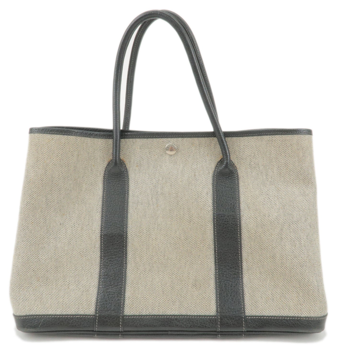 HERMES-Garden-Party-PM-Toile-Ash-Leather-Tote-Bag-Gray-Black
