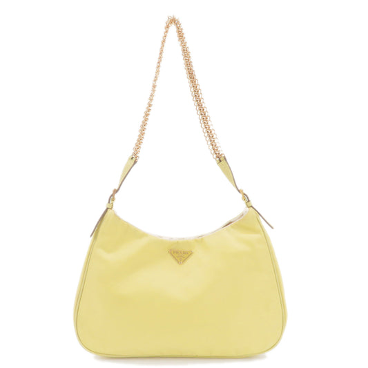 PRADA-Logo-Nylon-Leather-Chain-Shoulder-Bag-Yellow-BR0104