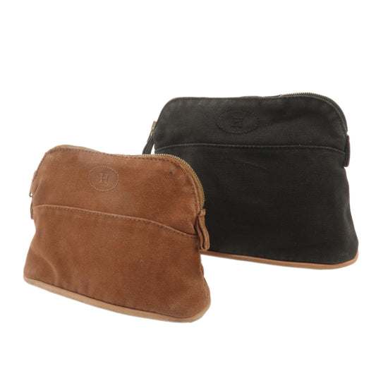 HERMES-Set-of-2-Canvas-Leather-Bolide-Pouch-Mini--Brown-Black