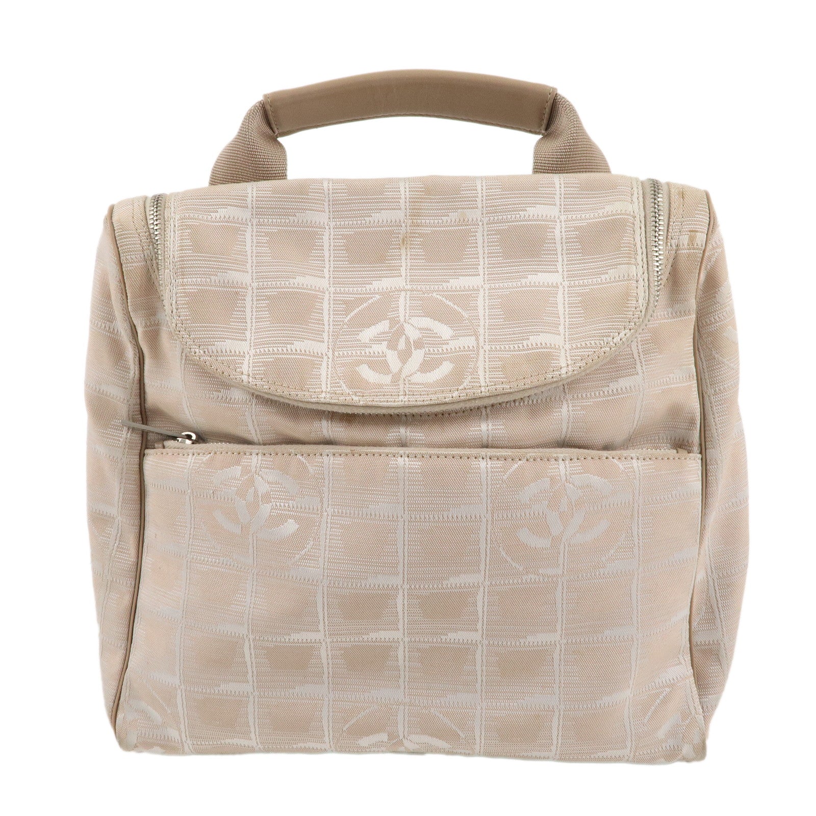 CHANEL-New-Travel-Line-Nylon-Jacquard-2Way-Back-Pack-Beige-A15958
